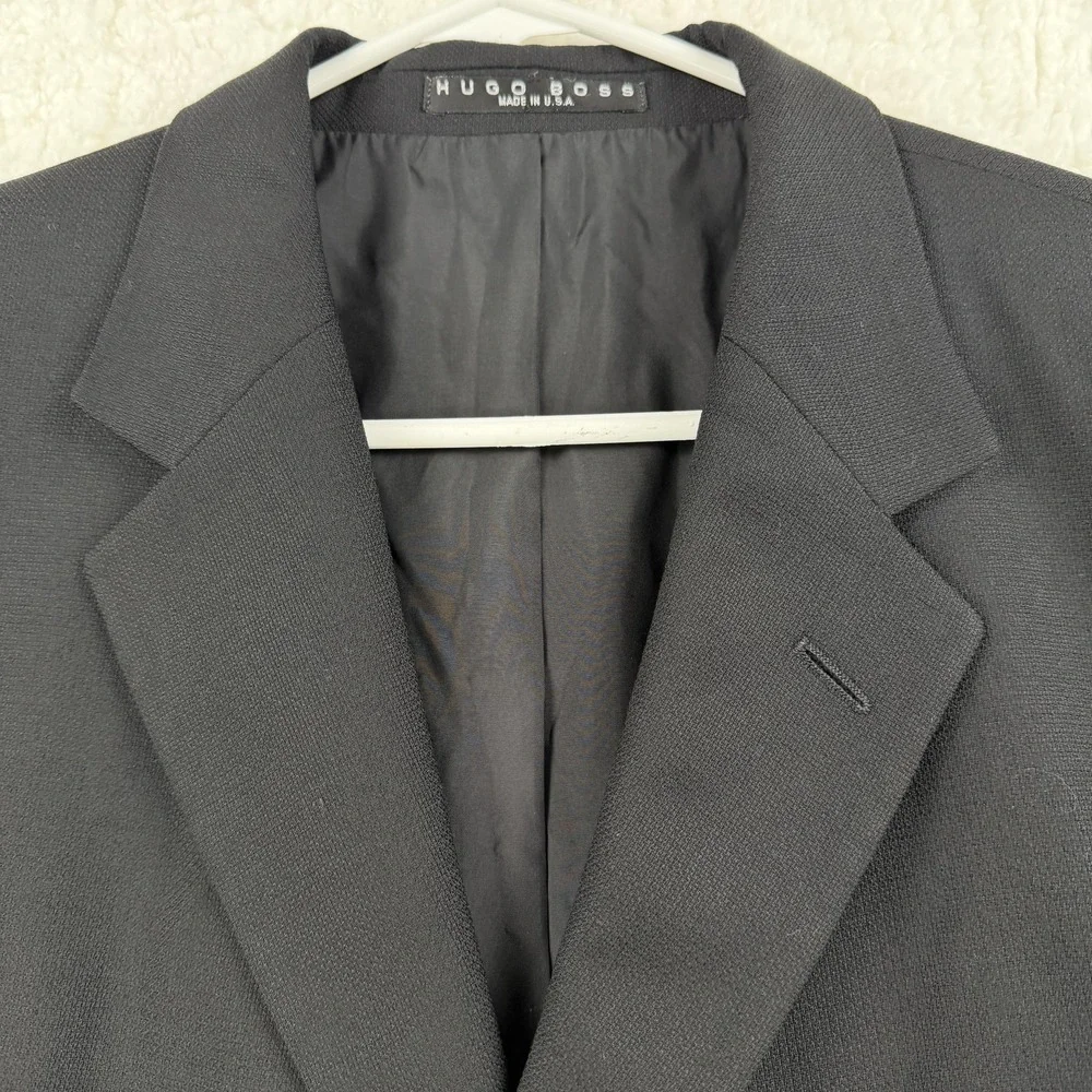 Hugo Boss Suit Jacket Mens 46 Black‎ Wool 3 Button Notch Lapel Made USA